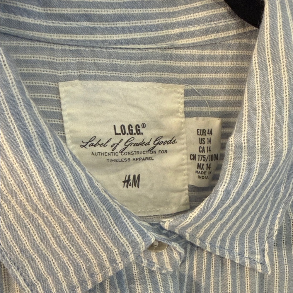 H&M LOGG Women's Blue and White Striped Cotton Button Up Tunic Size US 14 - Picture 2 of 6
